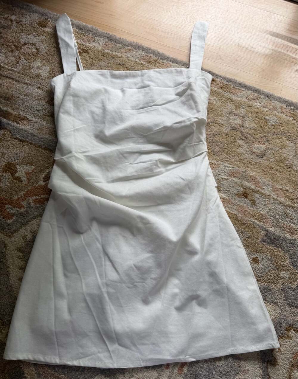Billy J White Linen Blend Square Neck Mini Dress